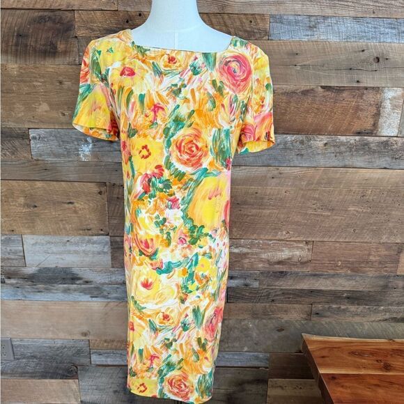 KC Spencer VNTG shift dress vivid abstact floral roses and poppies fully lined - Picture 1 of 7